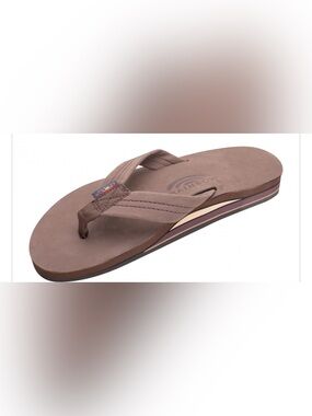 Rainbow Brown Nubuck Flip Flops with Layered Stripe Sole
